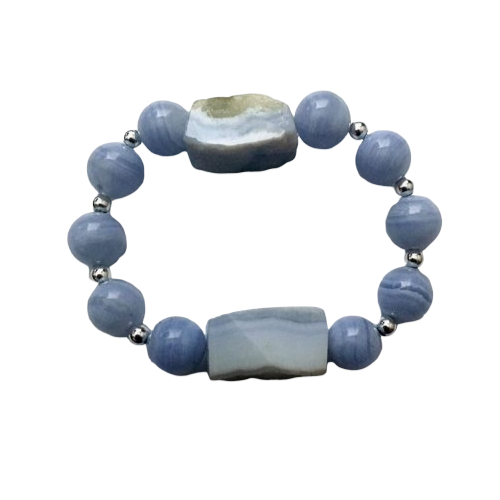 Double Peace Blue Chalcedony Handmade Bracelet