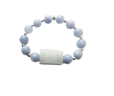 Chunky Blue Chalcedony Crystal Peace Handmade Bracelet