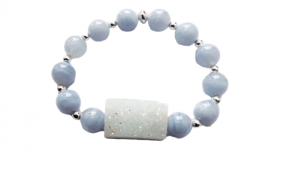 Chunky Blue Chalcedony Crystal Peace Handmade Bracelet