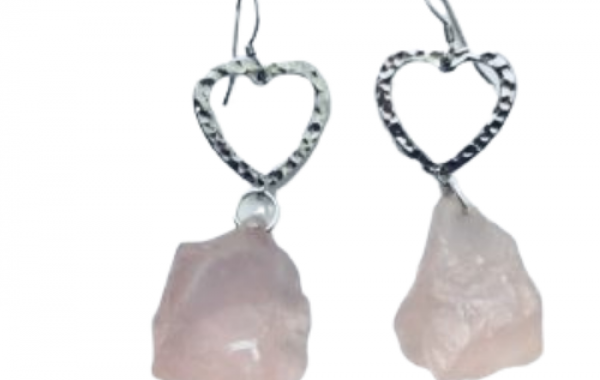 Love Heart Rose Quartz Crystal Handmade Earrings